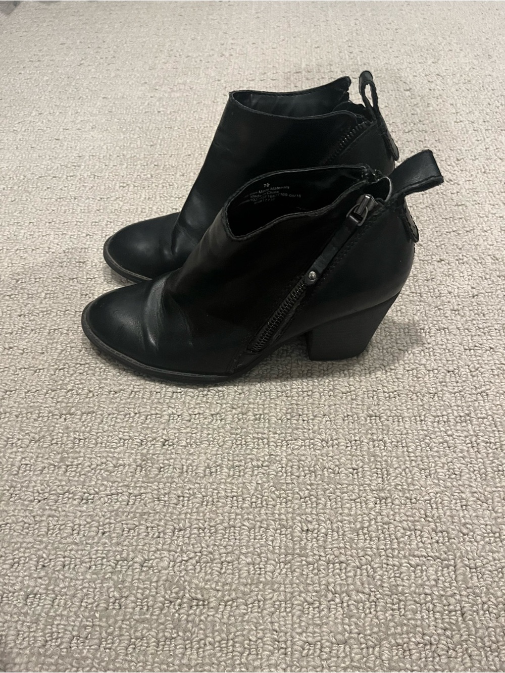 Women’s Black Leather Ankle Booties with Chunky Heel